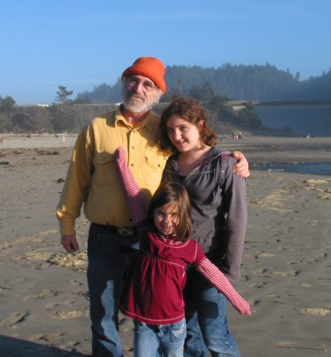 Ted with daughters, Zoe and Ellen, at Mendocino beach.