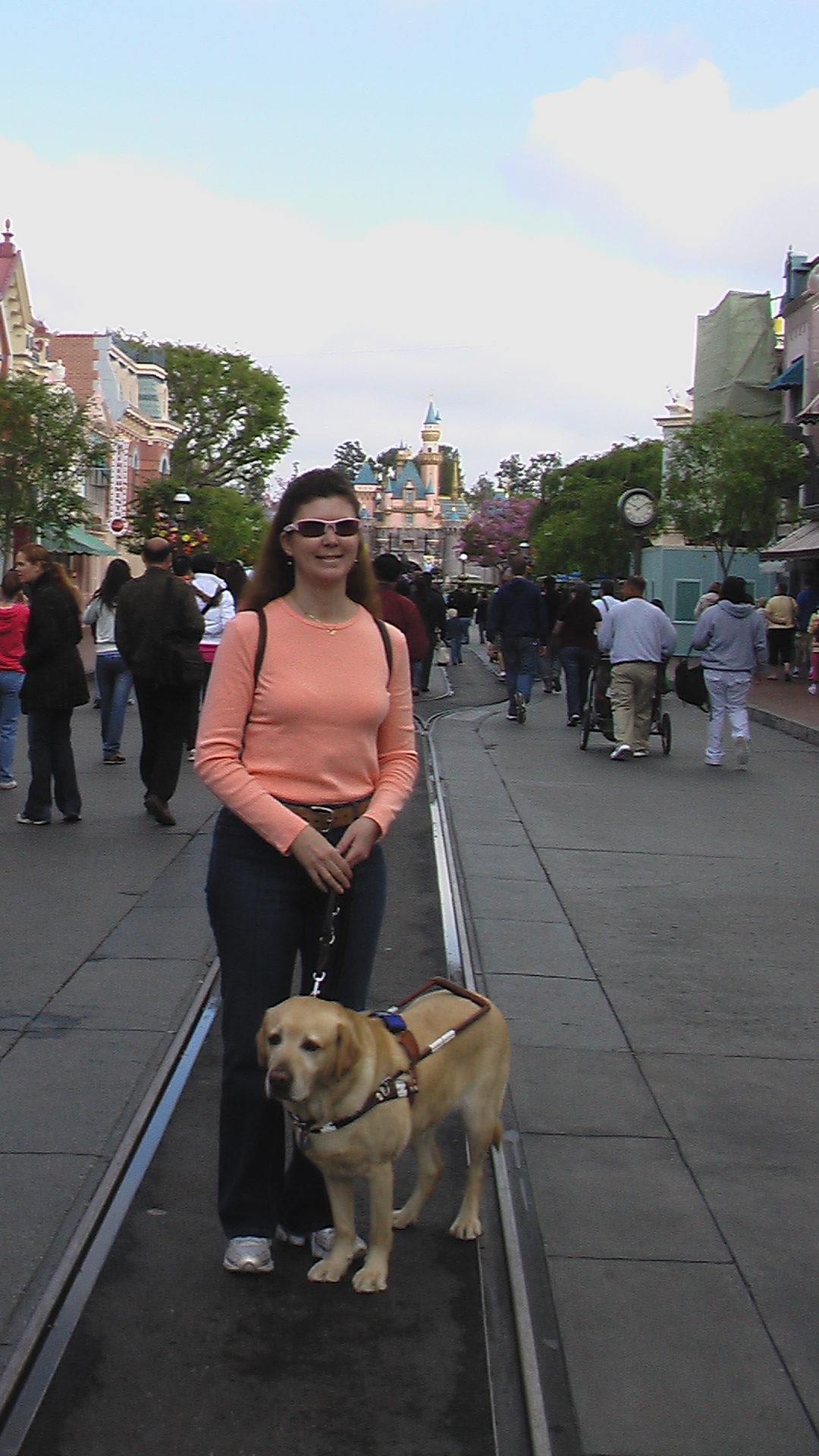 Janice and guide dog Liza, Main Strreet, Disneyland.